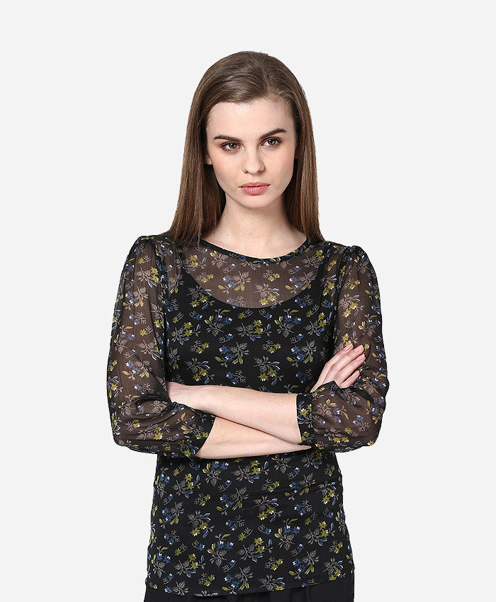 Thegudlook Casual 3/4 Sleeve Printed Women's Top